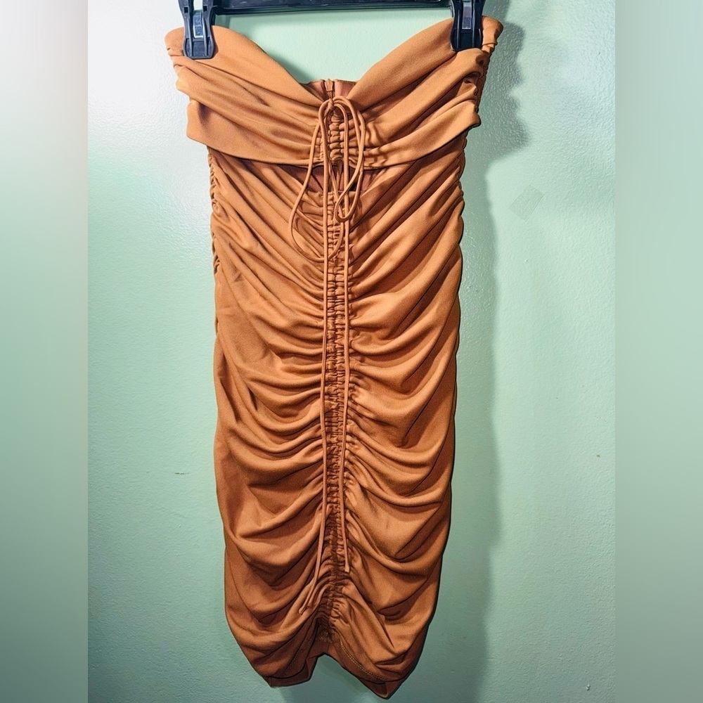 Zara Tan Ruched Pencil Skirt